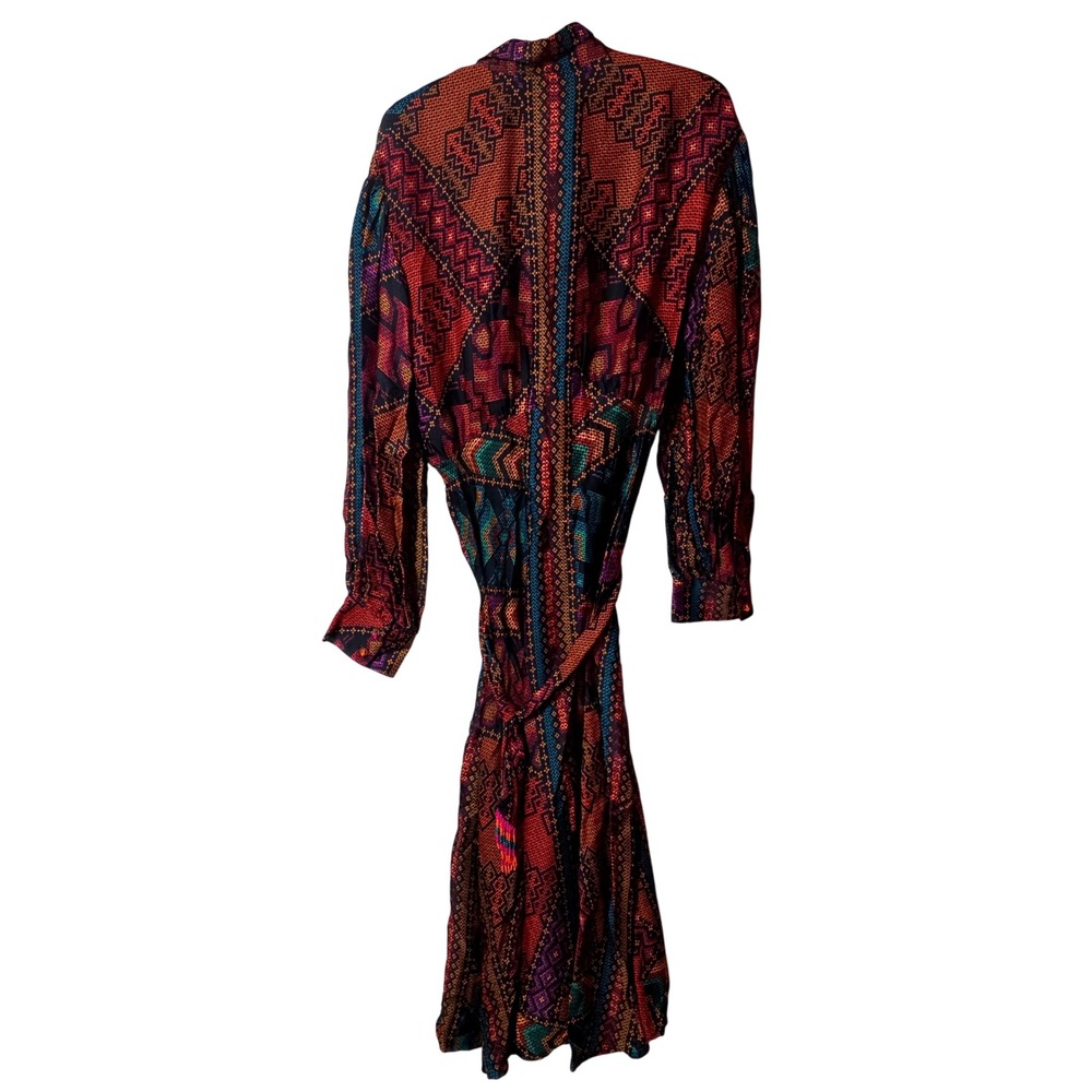 Farm Rio Women L Yawanawa Stripes Midi Dress Multi Color Boho Sustainable NWT - Picture 3 of 16